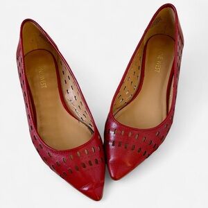 Red Leather Ballet Wedge Kitten Heels